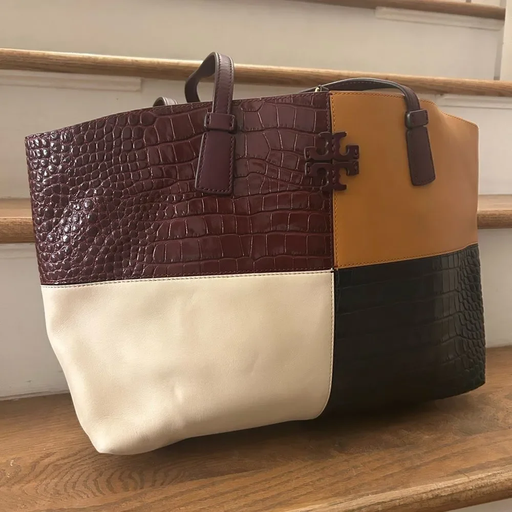 Tory Burch McGraw Embossed Color-Block Tote Bag